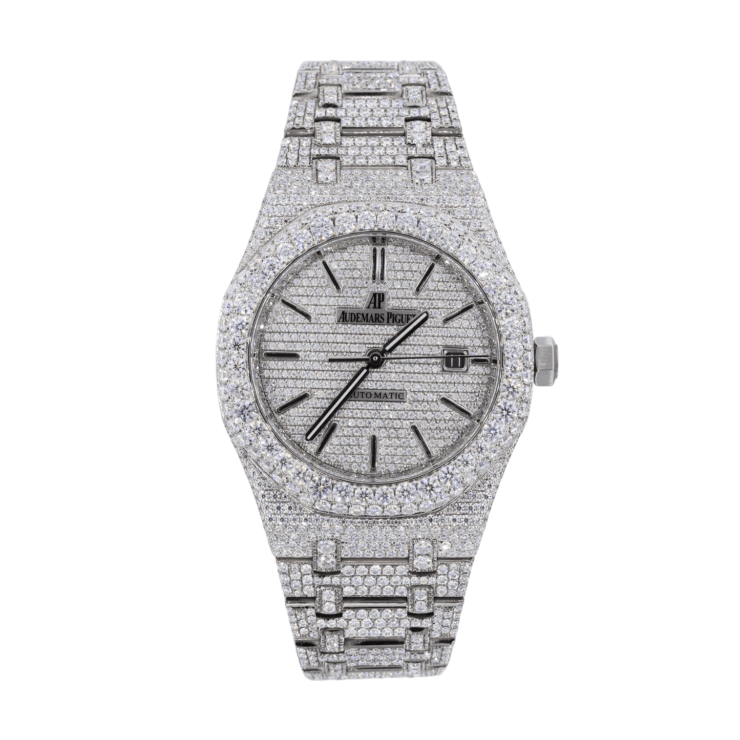 AP STAINLESS STEEL 41MM MOISSANITE DIAMOND WATCH 25CT