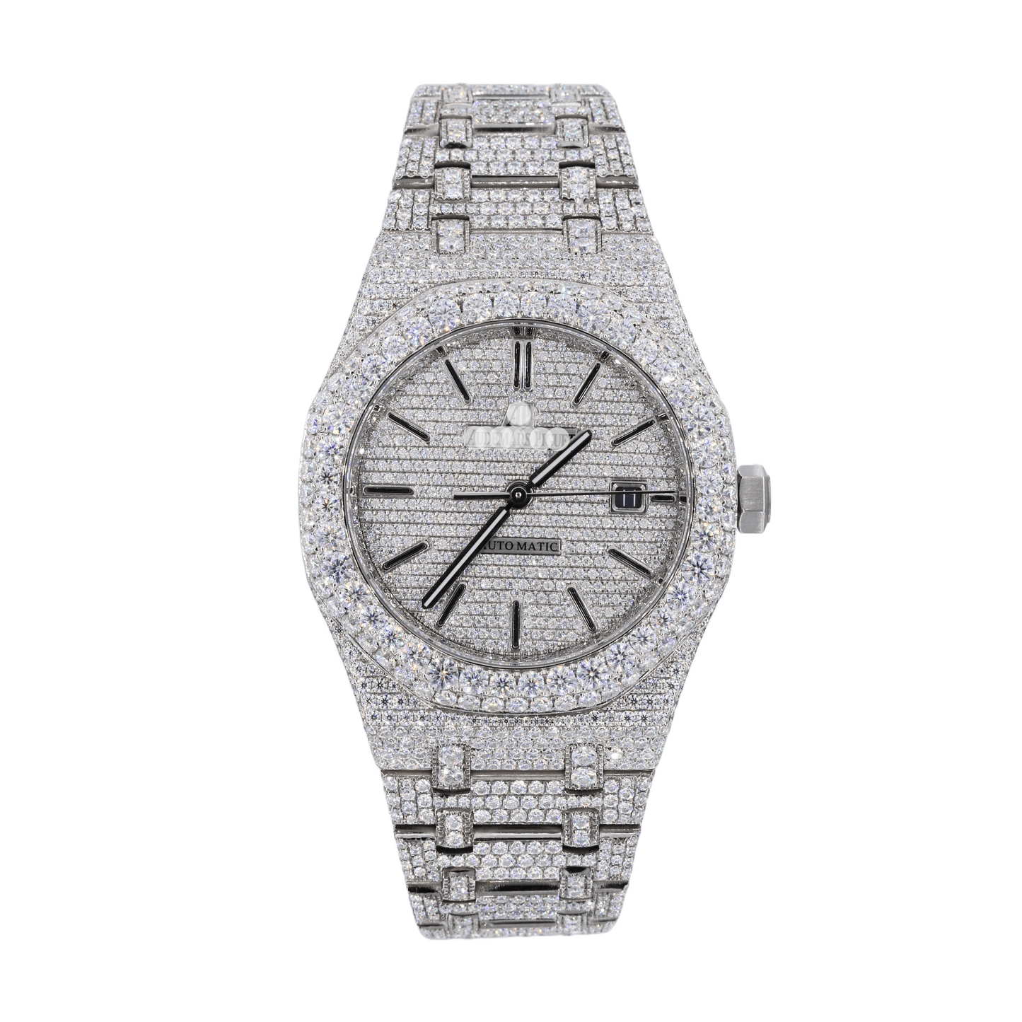 AP STAINLESS STEEL 41MM MOISSANITE DIAMOND WATCH 25CT