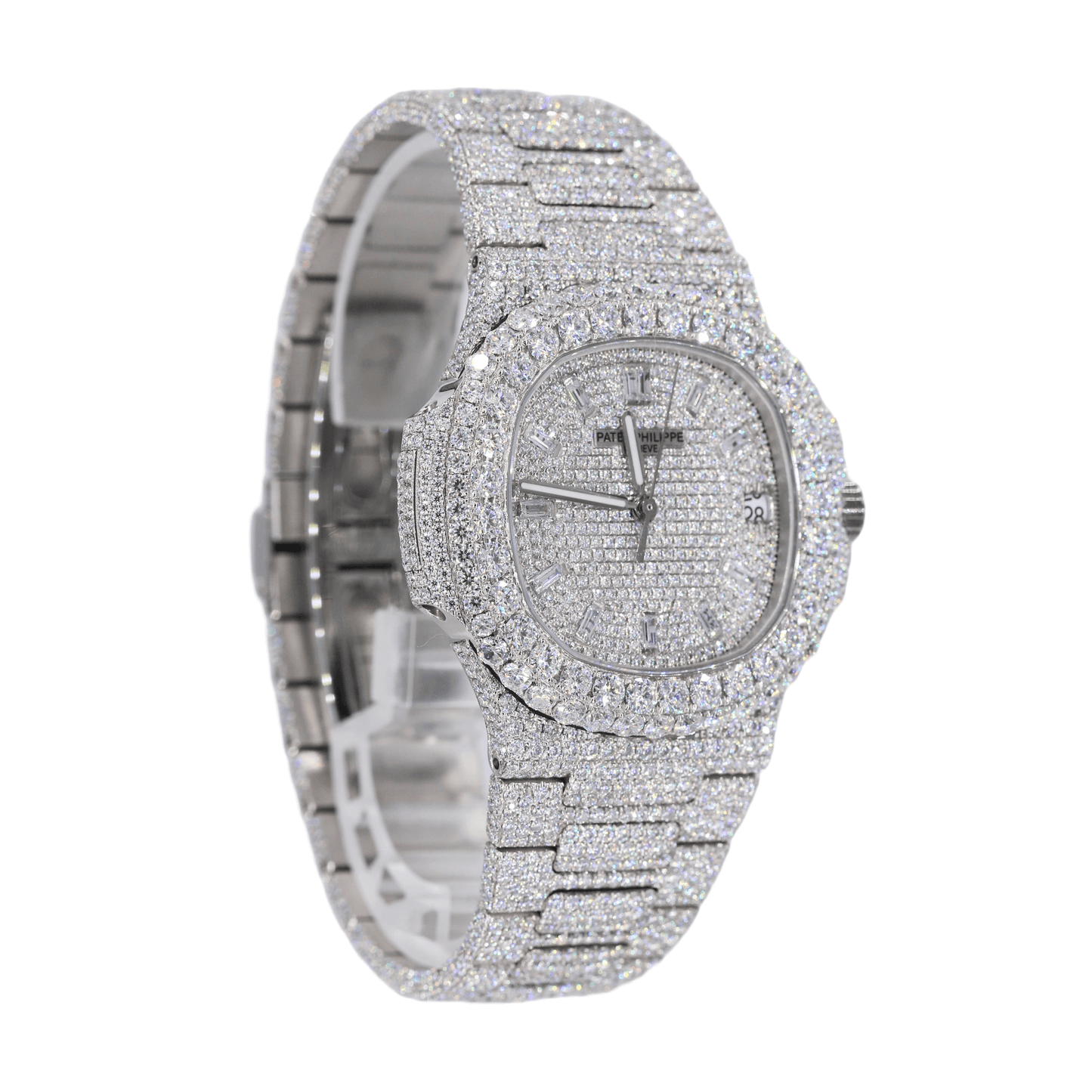 PT 41MM VVS MOISSANITE DIAMOND TWO ROW STONE BEZEL WATCH 22CT