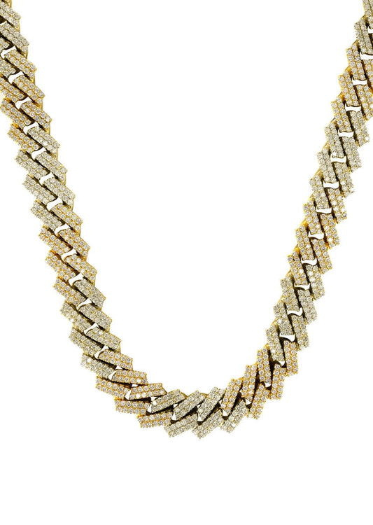 Prong Set Gold Diamond Cuban Chain