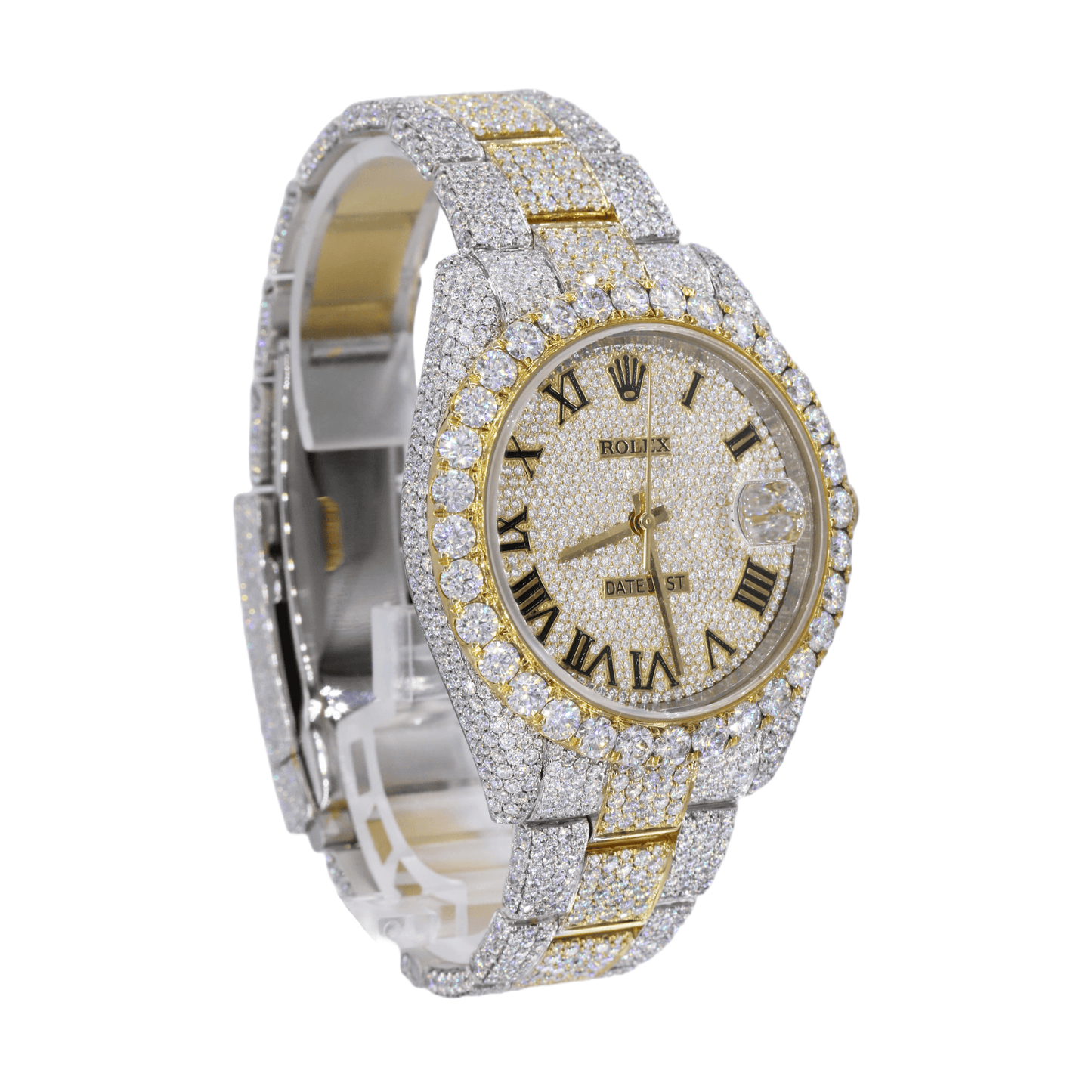DJ 41MM MOISSANITE DIAMOND BIG STONE BEZEL TWO-TONE WATCH 22CT