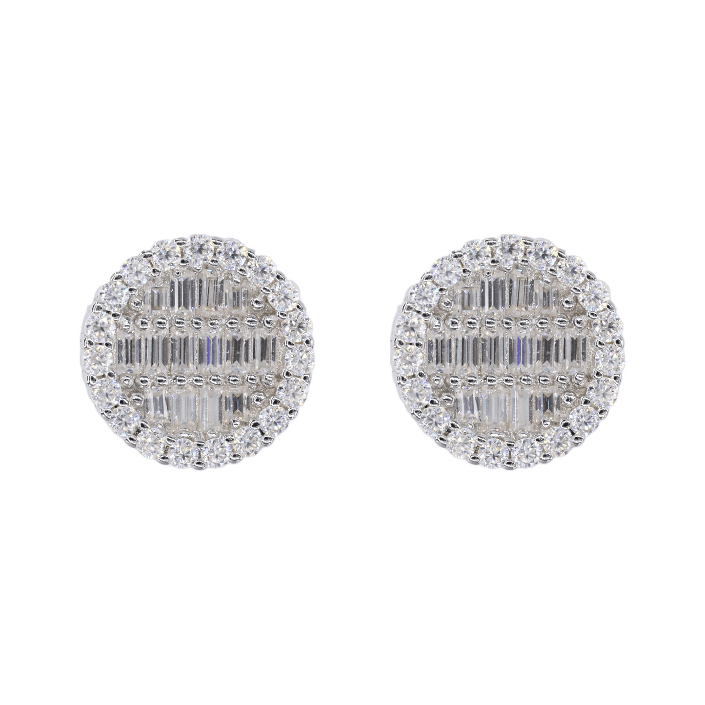 Round Baguette Infill VVS Moissanite Daimond Earrings