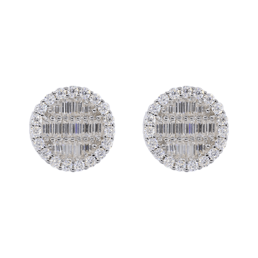 Round Baguette Infill VVS Moissanite Daimond Earrings