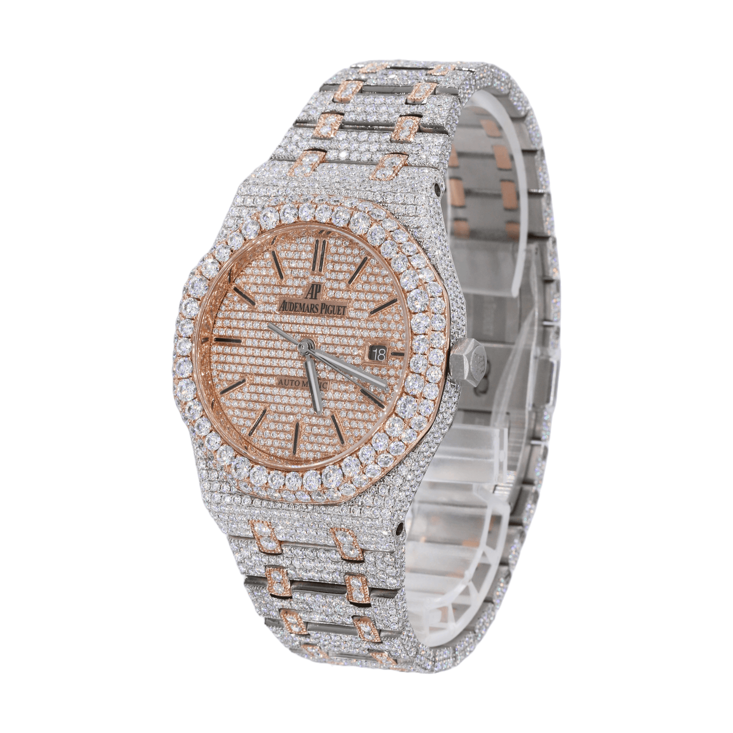 AP STAINLESS STEEL 41MM MOISSANITE DIAMOND WATCH 25CT TWO-TONE