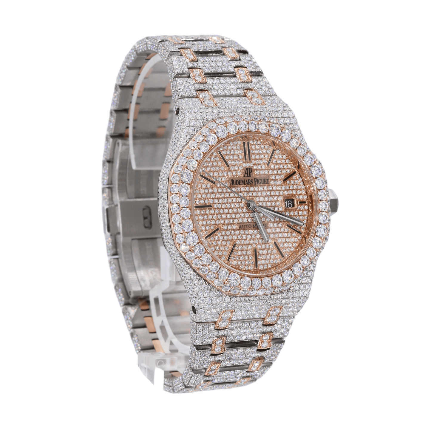 AP STAINLESS STEEL 41MM MOISSANITE DIAMOND WATCH 25CT TWO-TONE
