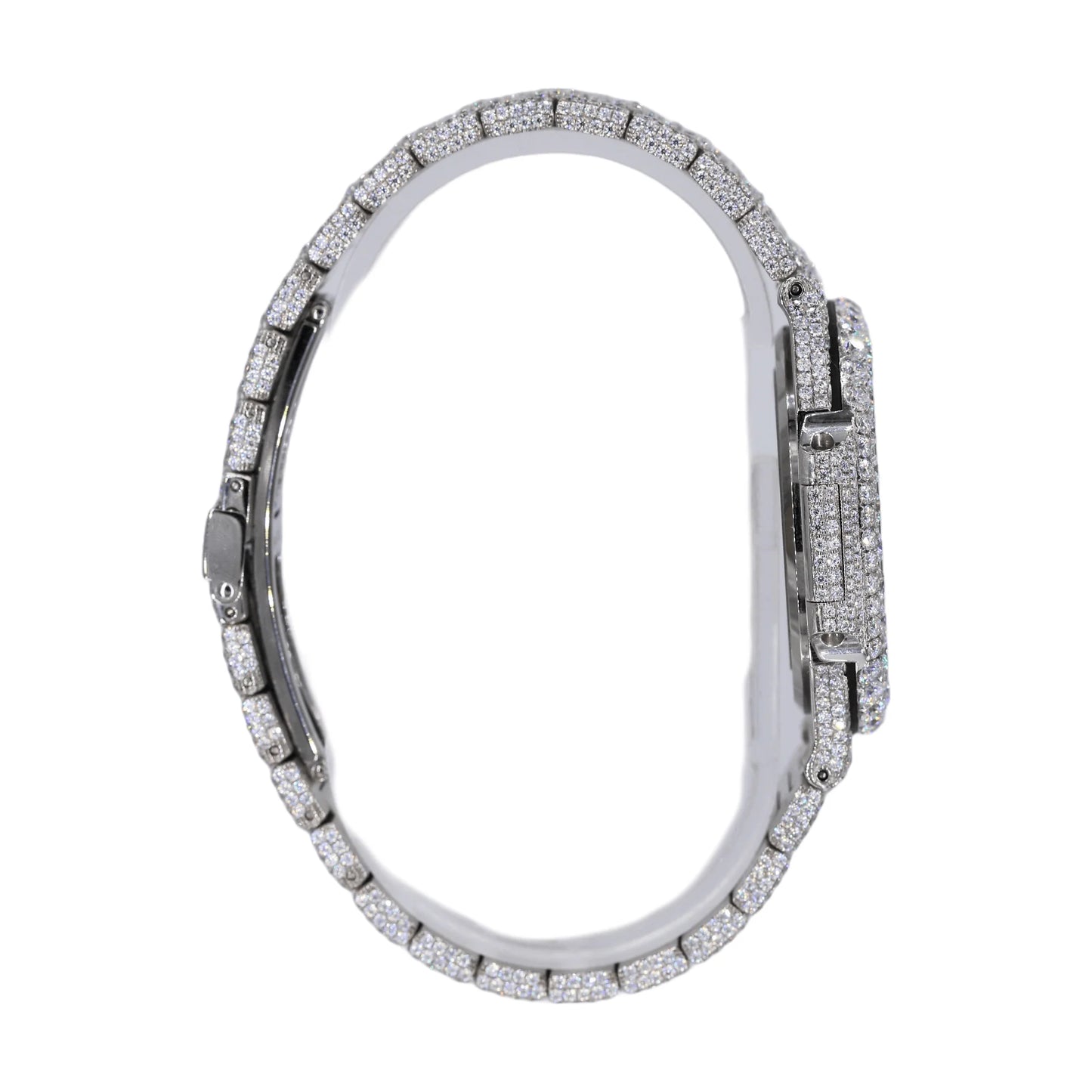 PT 41MM VVS MOISSANITE DIAMOND TWO ROW STONE BEZEL WATCH 22CT
