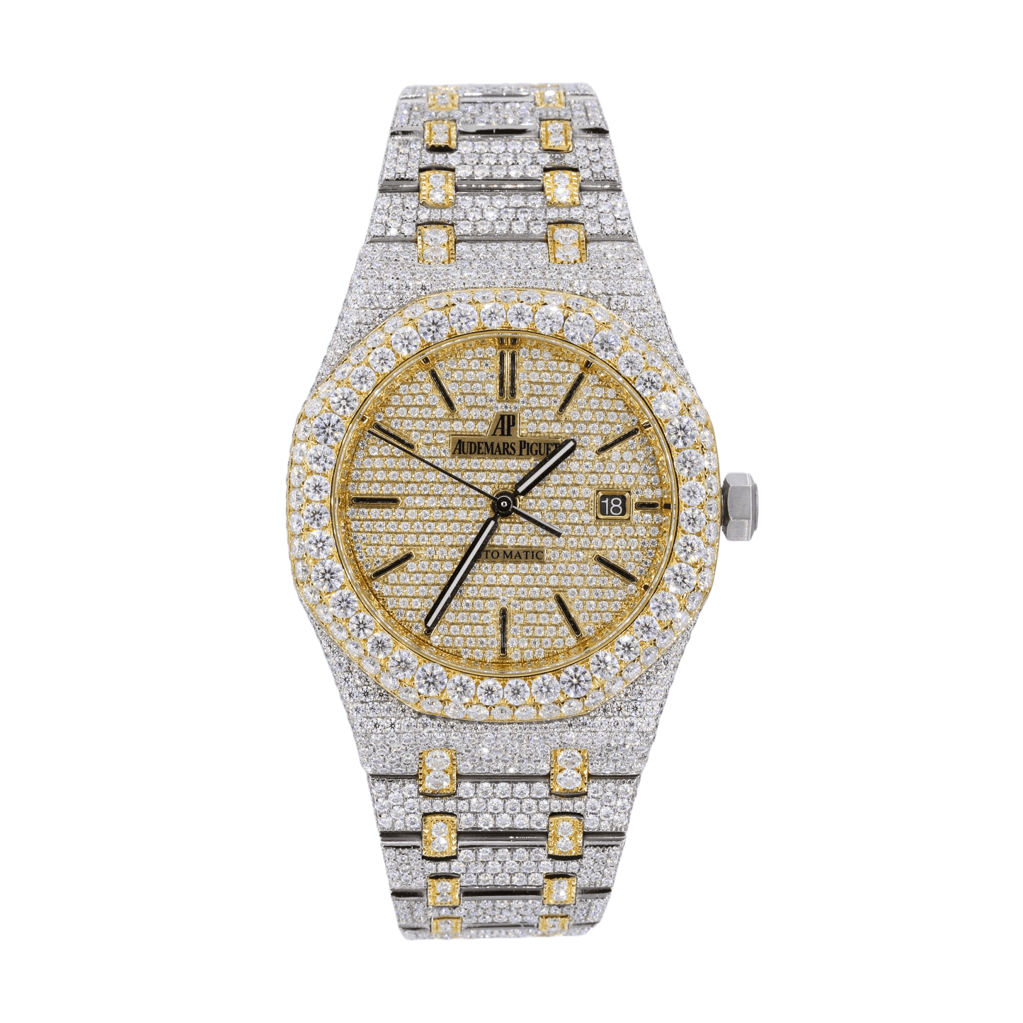 AP STAINLESS STEEL 41MM MOISSANITE DIAMOND WATCH 25CT TWO-TONE