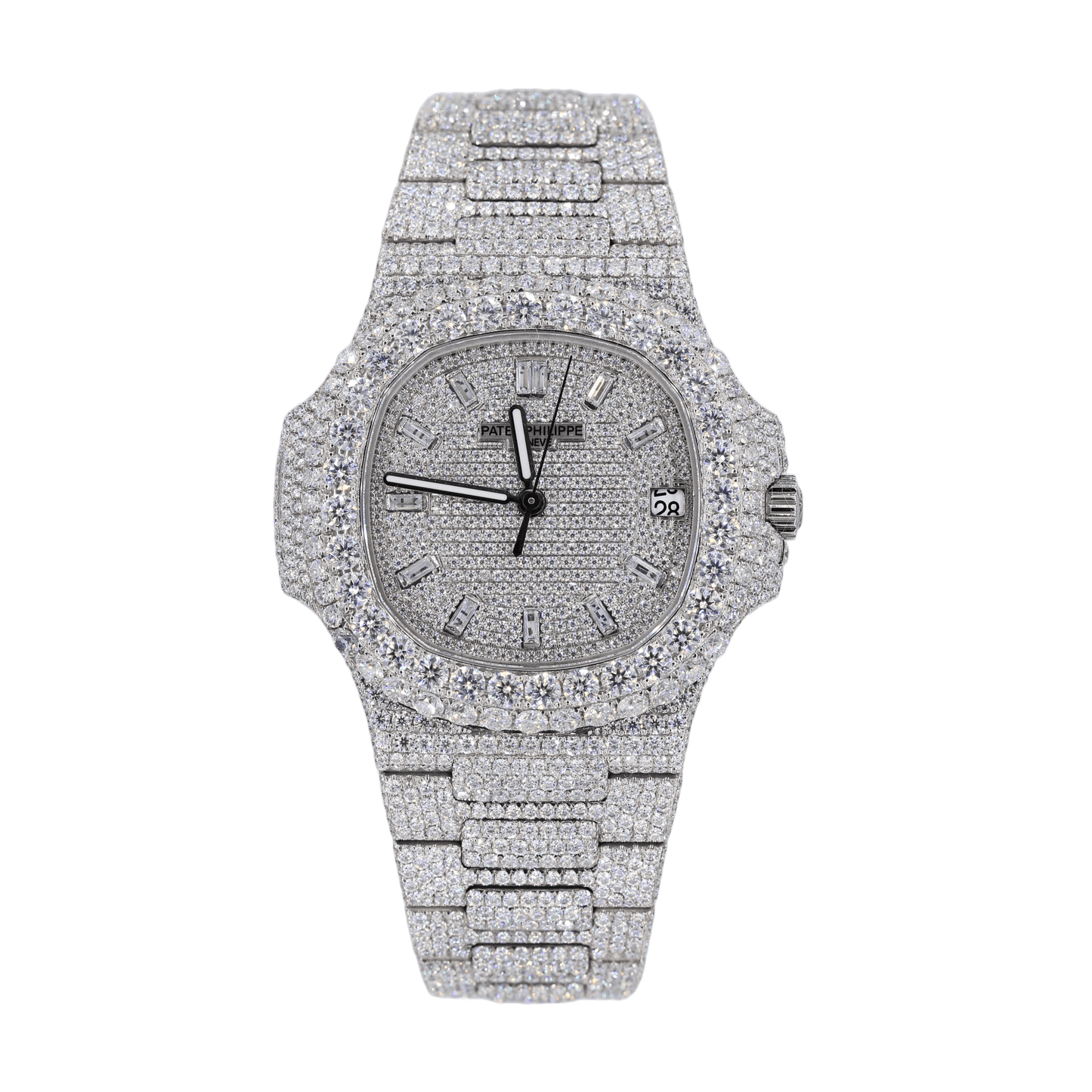 PT 41MM VVS MOISSANITE DIAMOND TWO ROW STONE BEZEL WATCH 22CT