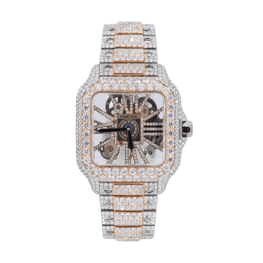 CS SKELETON 41MM TWO-TONE VVS MOISSANITE DIAMOND WATCH 20CT