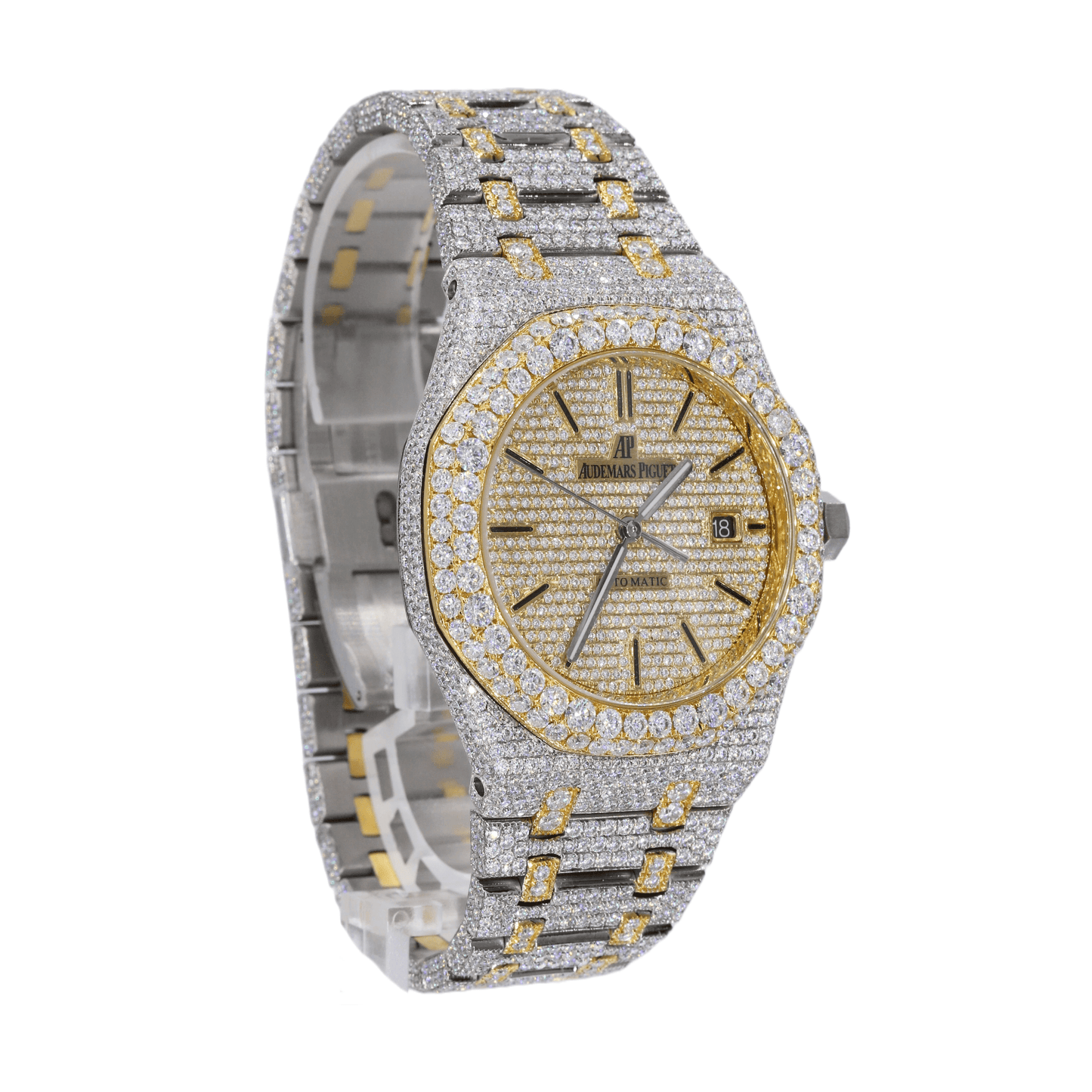 AP STAINLESS STEEL 41MM MOISSANITE DIAMOND WATCH 25CT TWO-TONE