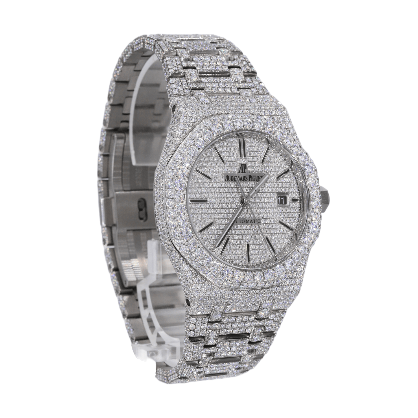 AP STAINLESS STEEL 41MM MOISSANITE DIAMOND WATCH 25CT