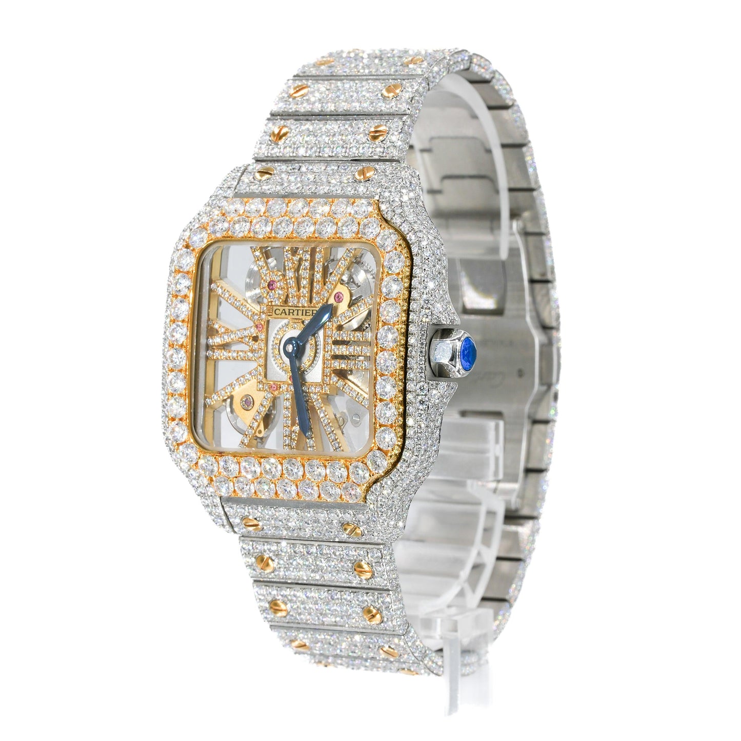 CS SKELETON 41MM TWO-TONE VVS MOISSANITE DIAMOND WATCH 20CT