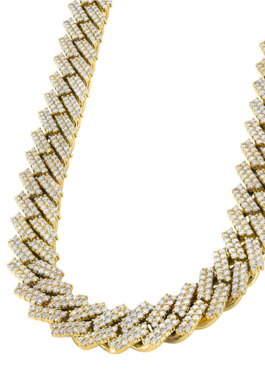 Prong Set Gold Diamond Cuban Chain