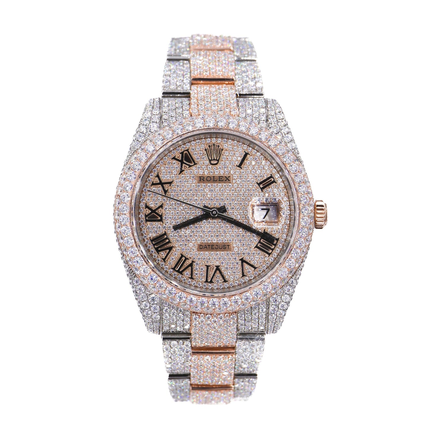 DJ TWO-TONE ROSE GOLD ROMAN NUMERALS 41MM MOISSANITE DIAMOND WATCH 22CT