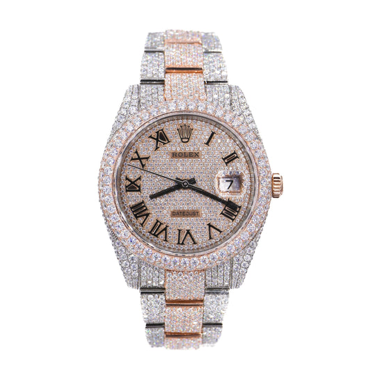 DJ TWO-TONE ROSE GOLD ROMAN NUMERALS 41MM MOISSANITE DIAMOND WATCH 22CT