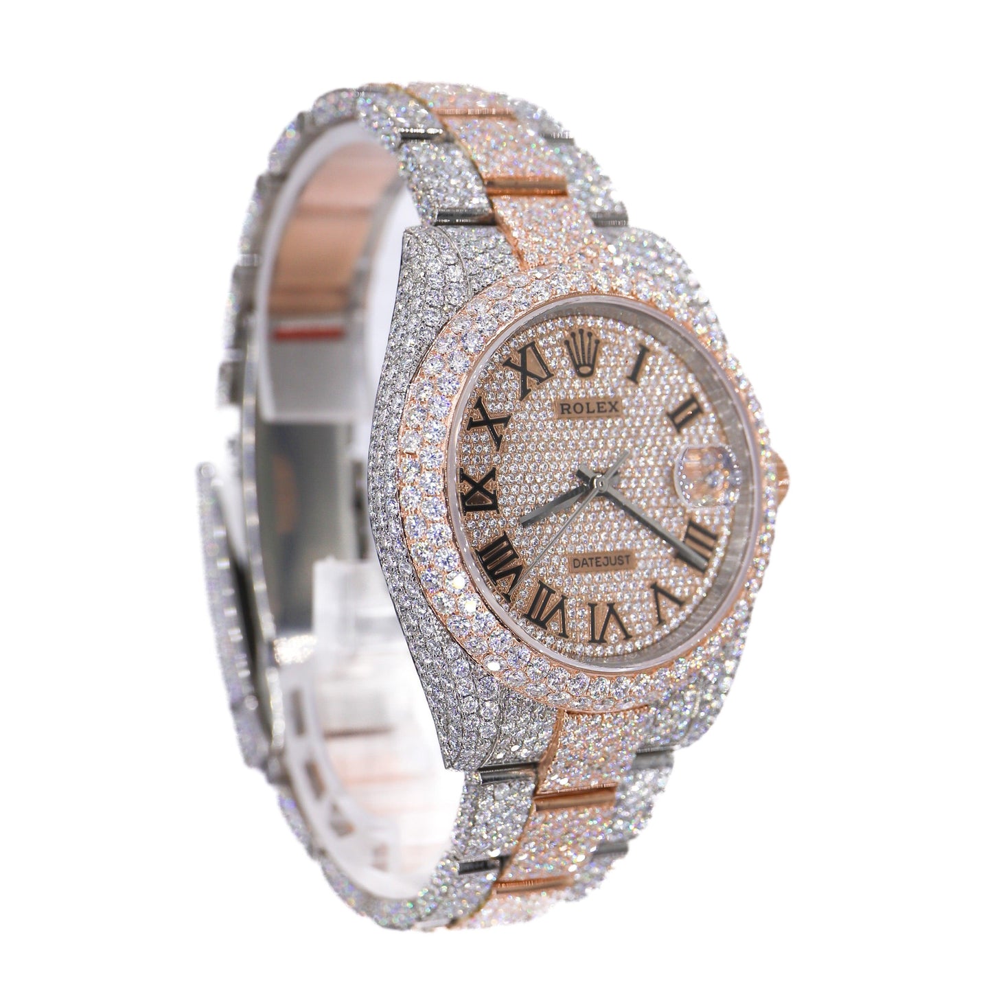 DJ TWO-TONE ROSE GOLD ROMAN NUMERALS 41MM MOISSANITE DIAMOND WATCH 22CT