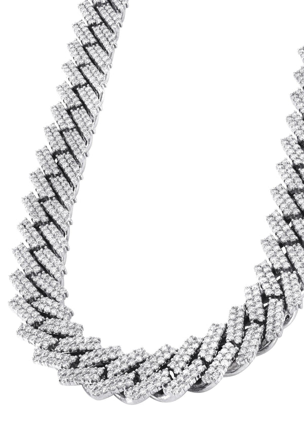 Prong Set Silver Diamond Cuban Chain