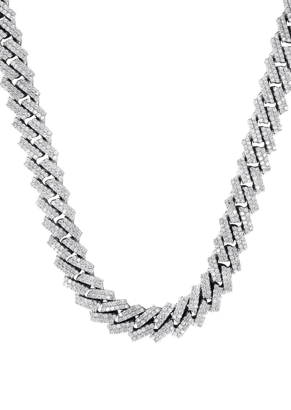 Prong Set Silver Diamond Cuban Chain