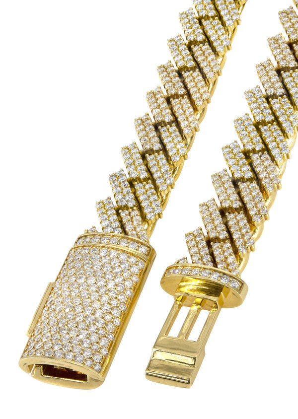 Prong Set Gold Diamond Cuban Chain