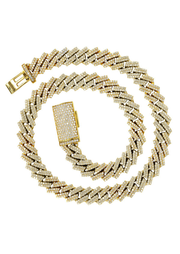 Prong Set Gold Diamond Cuban Chain